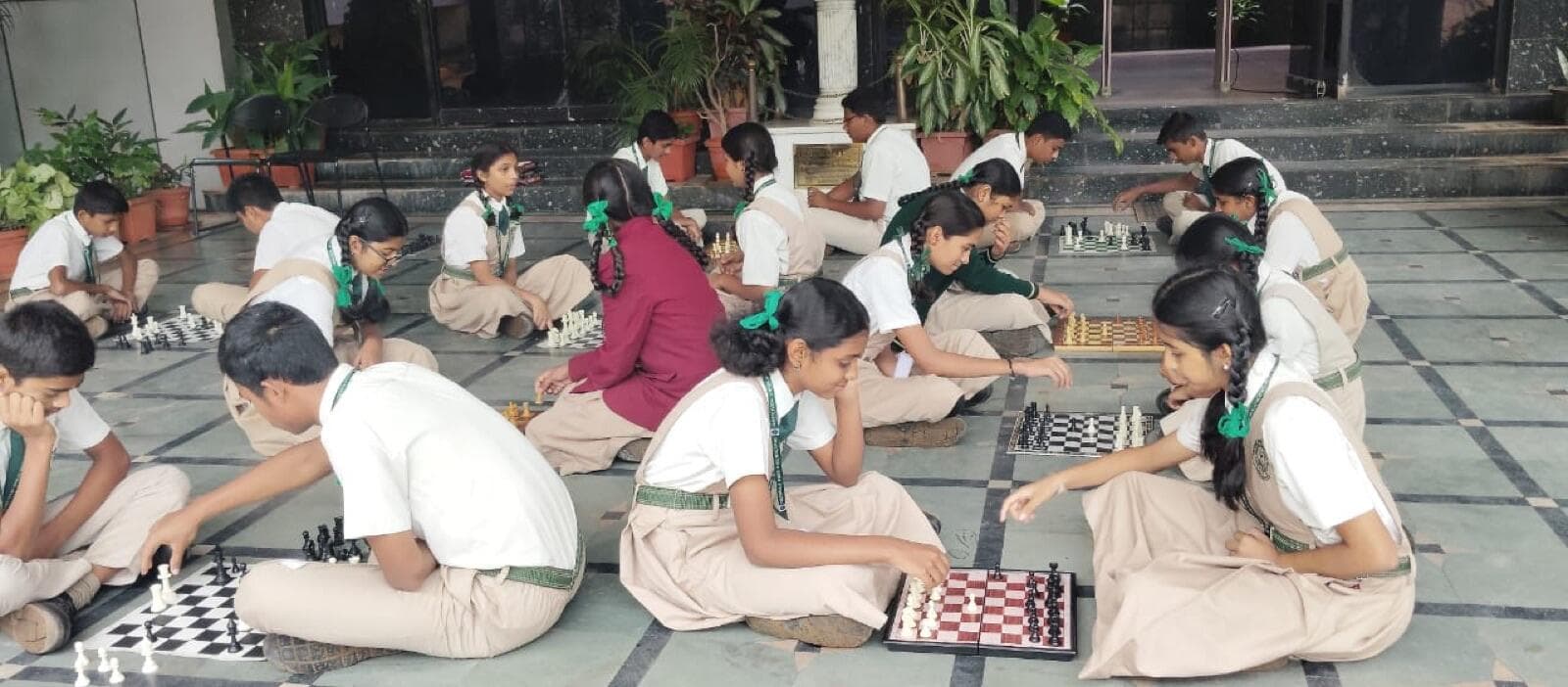 Students studying in the Triveni library